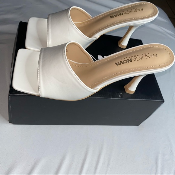 Fashion Nova White Square Toe Heeled Sandals - Picture 4 of 6